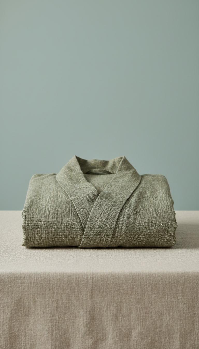 Olive Drift Linen-Blend Bathrobe